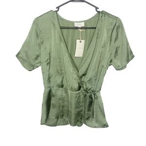 Lucky Brand green satin top faux wrap size small NWT j